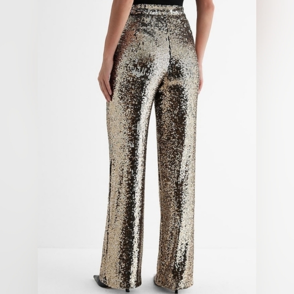 Express Sequined Metallic High Waist Wide Leg Trousers w Pockets - Picture 14 of 17